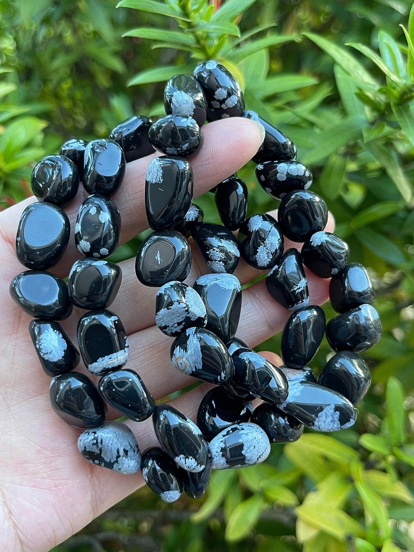 GAF TREASURES Snowflake Obsidian Crystal Nugget Bracelet, Genuine Snowflake Obsidian Tumbled Gemstone Bracelet, Healing Crystal Bracelet, Gift for Men & Women (1)