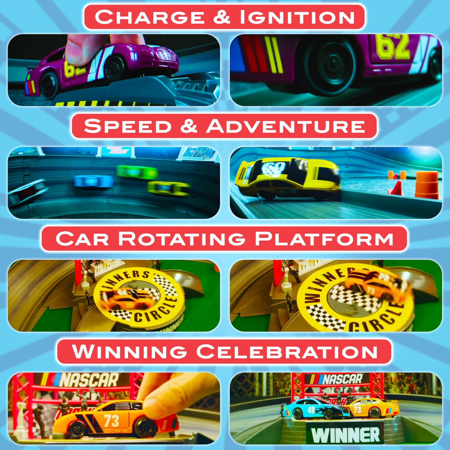 Slot Car Race Track Sets | NASCAR Crash Circuit Ultimate Road Course Bundle | 4 Electric Powered Cars with Flash Chargers | Race Tracks for Kids Ages 4-8 | Car Racing Toy