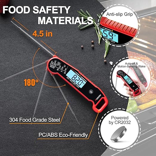 Professional Food & Meat Thermometer, 1 Sec Instant Read & ±0.5℉ Accuracy Driven by Thermocouple Sensor. IP67 Waterproof Digital Thermometer for Cooking, BBQ, Grill Gifts for Men Him Dad Birthday