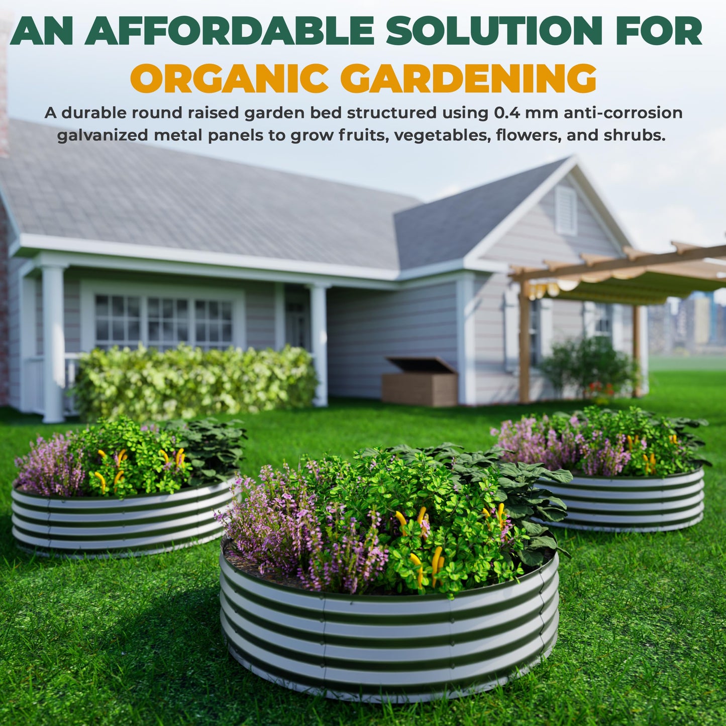 Utopia Home Galvanized Raised Garden Bed Kit 2x2x1 Ft, Planter Box Round Raised Garden Beds Outdoor, Easy Assembly Metal Raised Bed for Gardening Vegetables, Fruits, Flowers, Pack of 3, Silver
