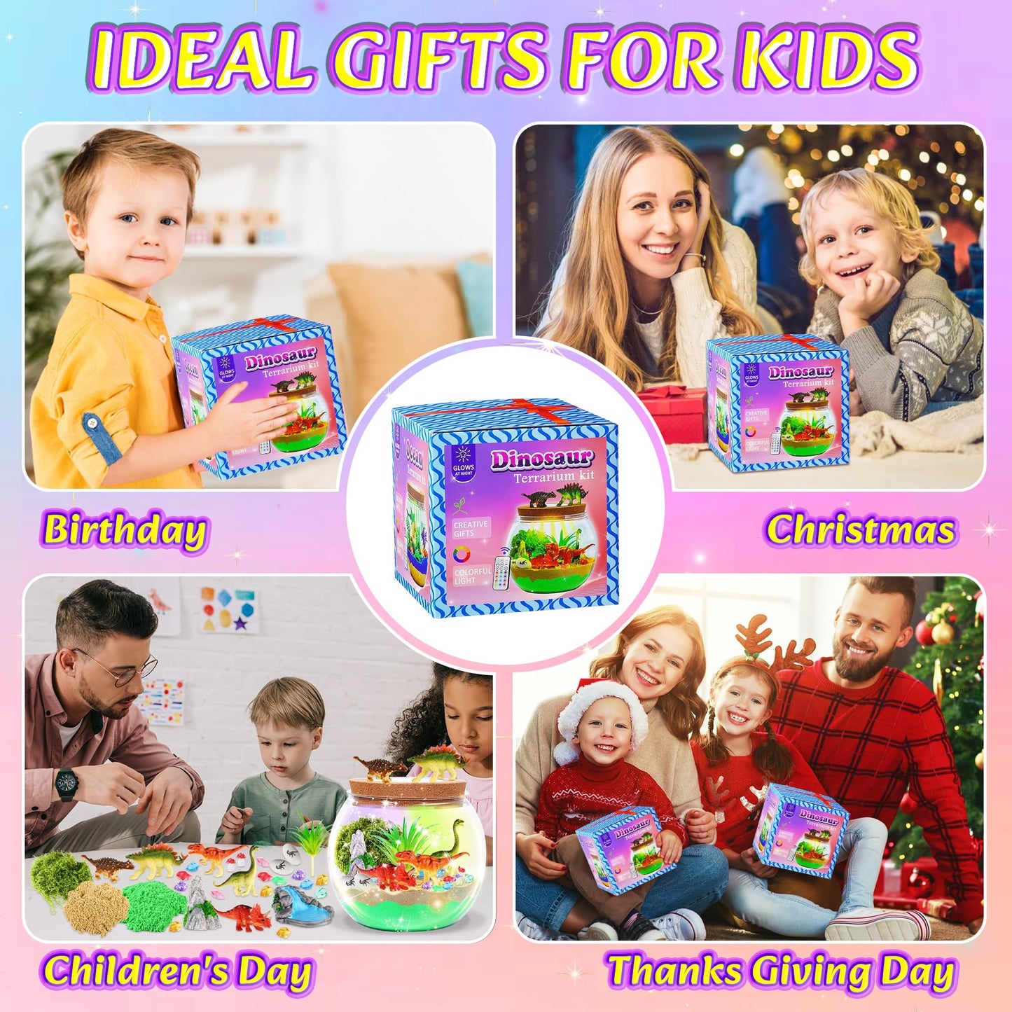Gifmore Dinosaur Light Up Terrarium Kit for Boys Ages 4-12, DIY Dinosaur Crafts Toy Set, Birthday Presents for Kids Boys
