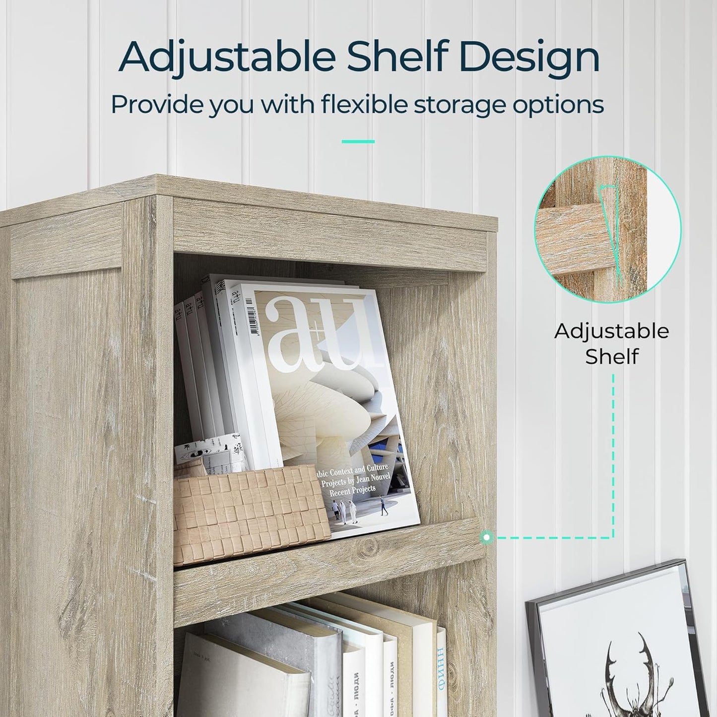 LINSY HOME 5-Shelf Bookcase, Narrow Bookshelves Floor Standing Display Storage Shelves 68 in Tall Bookcase Home Decor Furniture for Home Office, Living Room, Bed Room - Light Brown