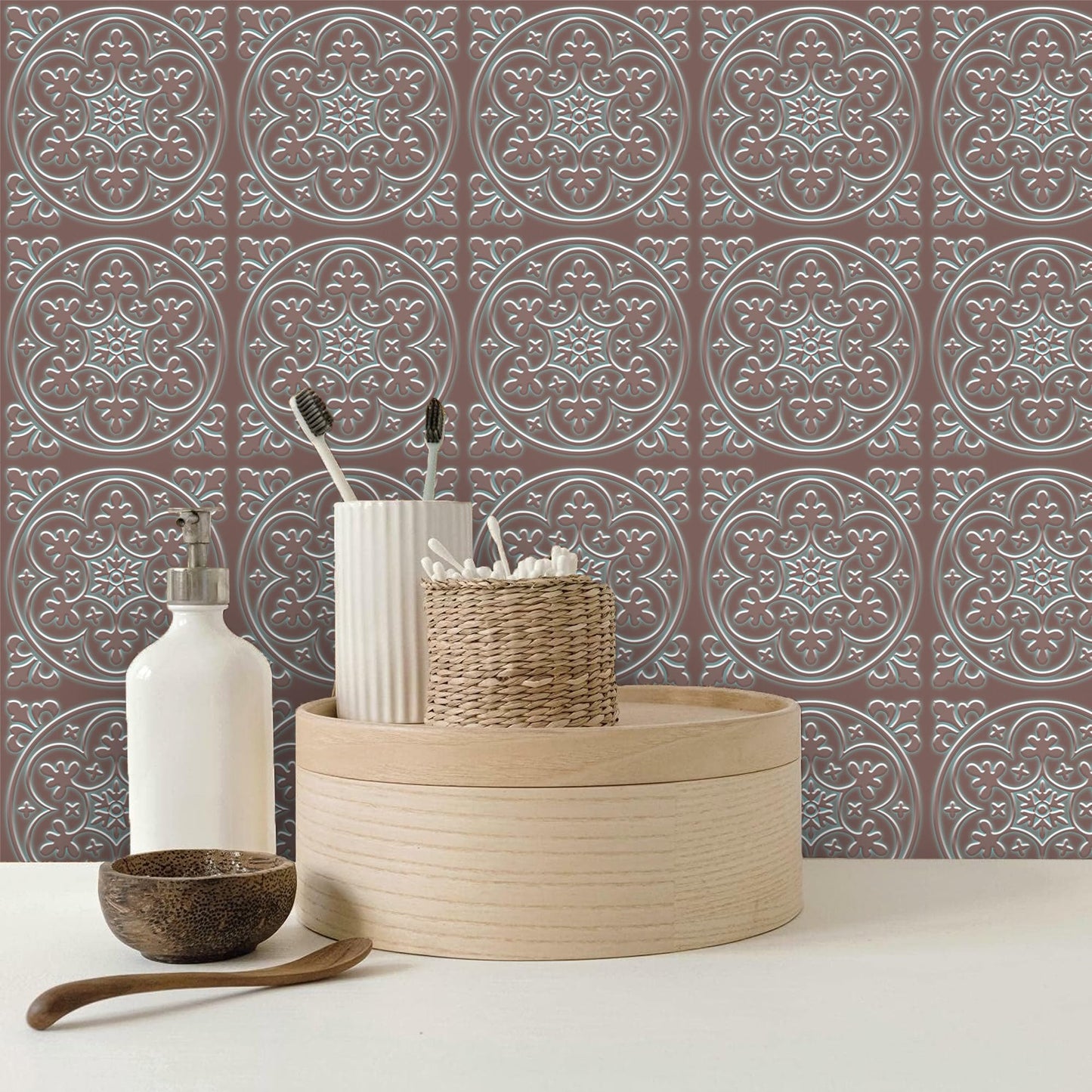 Peel and Stick Wall Tile Stickers Backsplash for Kitchen/Living Room/Bathroom in Metalic Design, 8x8 inch Pack of 10 Self Stick Paper Wall Tile Stickers for Your Home and DIY Projects (Bronzen)