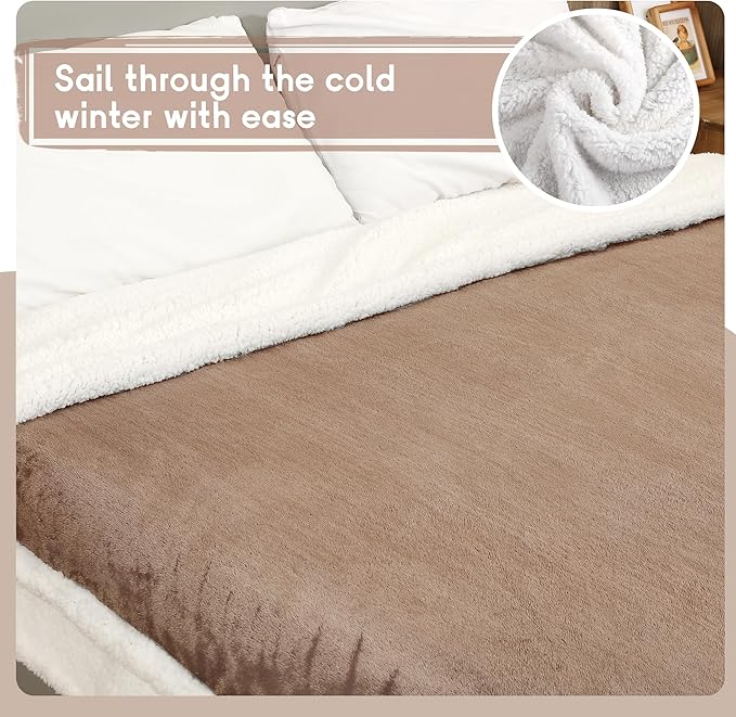 Heated Blanket Electric Blanket Full Size 72''x84'' with 9 Heating Levels, 1-10 Hour Auto Shut Off, Machine Washable, Flannel & Sherpa Soft Warming Blanket for Couch, Bed, Office - Brown