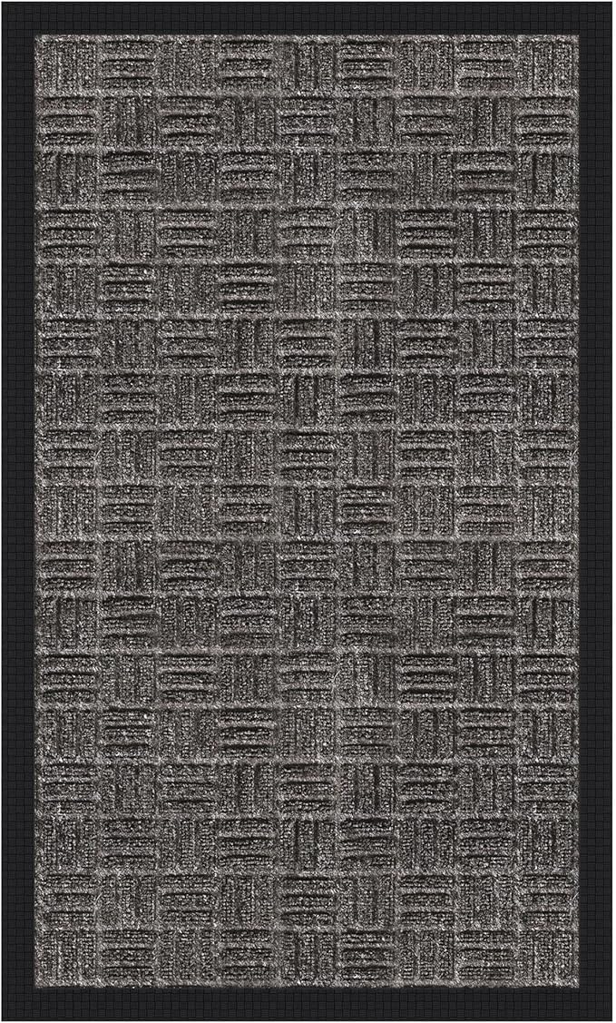 Ottomanson Easy Clean, Waterproof Non-Slip Indoor/Outdoor Rubber Doormat, 18" x 30", Charcoal