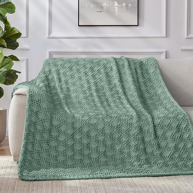 Knitted Weighted Blanket for Adult, Chunky Knit Weighted Throw for Sleep 48"*72" 20lbs, Cooling Breathable Heavy Blanket for Hot Sleepers, Machine Washable Blanket for Room Decor(HazeGreen)