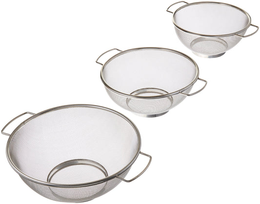 ExcelSteel 3 Piece Stainless Steel Fine Mesh Colander w/Resting Base, Dishwasher Safe Strainer for Vegetables, Salad, Fruit, Pasta (732)