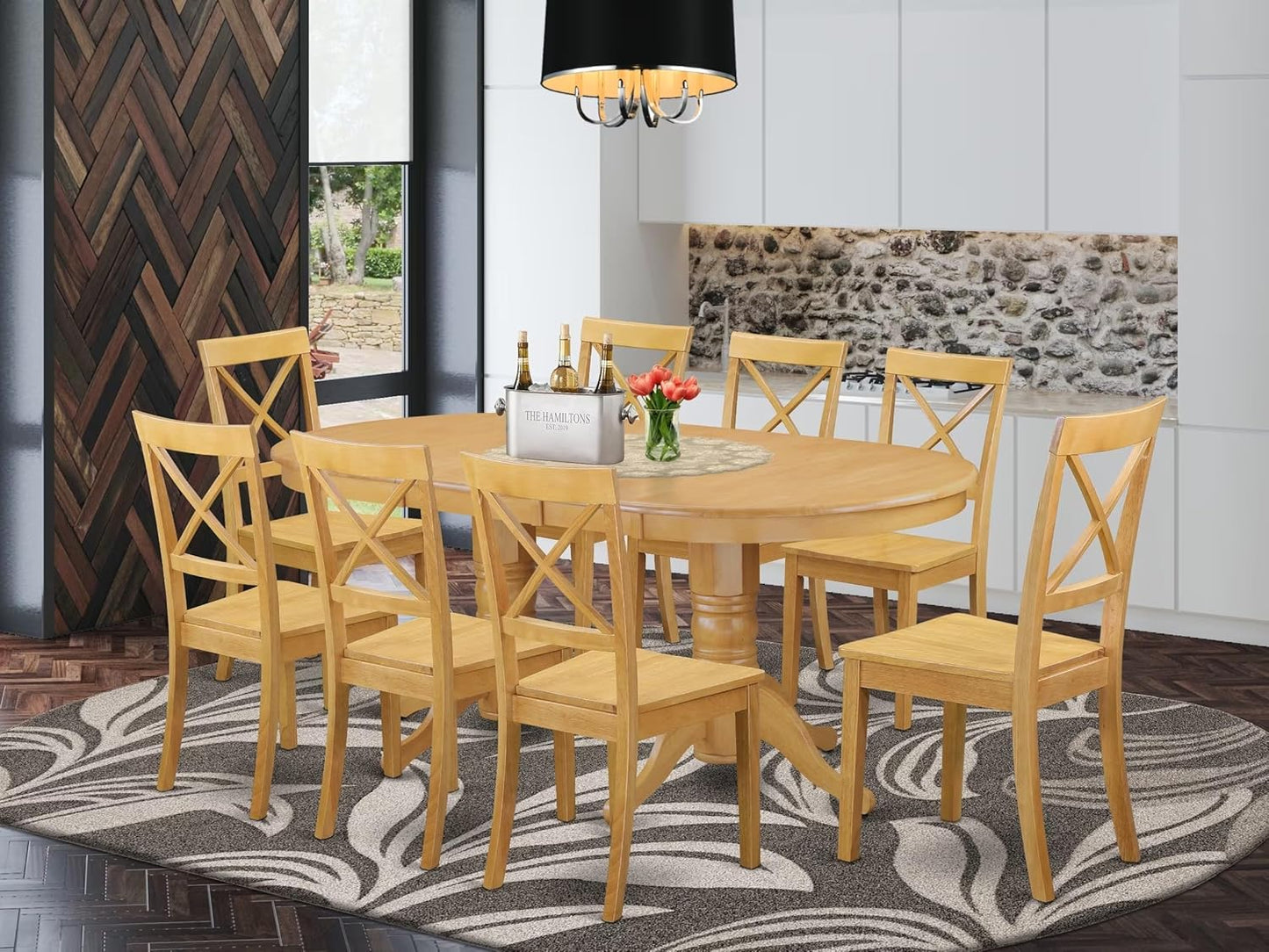 East West Furniture VABO9-OAK-W 9 Piece Modern Dining Table Set Includes an Oval Wooden Table with Butterfly Leaf and 8 Dining Room Chairs, 40x76 Inch, Oak