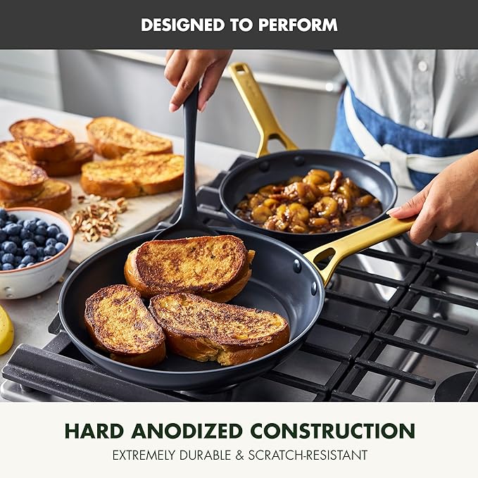 GreenPan Nonstick Reserve Pro 10” & 12” Frying Pan Set, NSF Certified Ceramic, Hard Anodized PFAS-Free Skillets, Stainless Steel Handles, Oven & Dishwasher Safe, Black