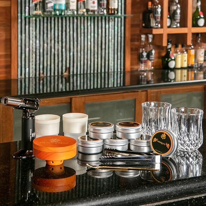 Silva Imbue Whiskey Smoker Kit with Torch – 6 Wood Chips, Oak Lid, Glasses, Ice Molds, Bar Tools & Recipe Book – Whiskey & Bourbon Cocktail Smoker Set