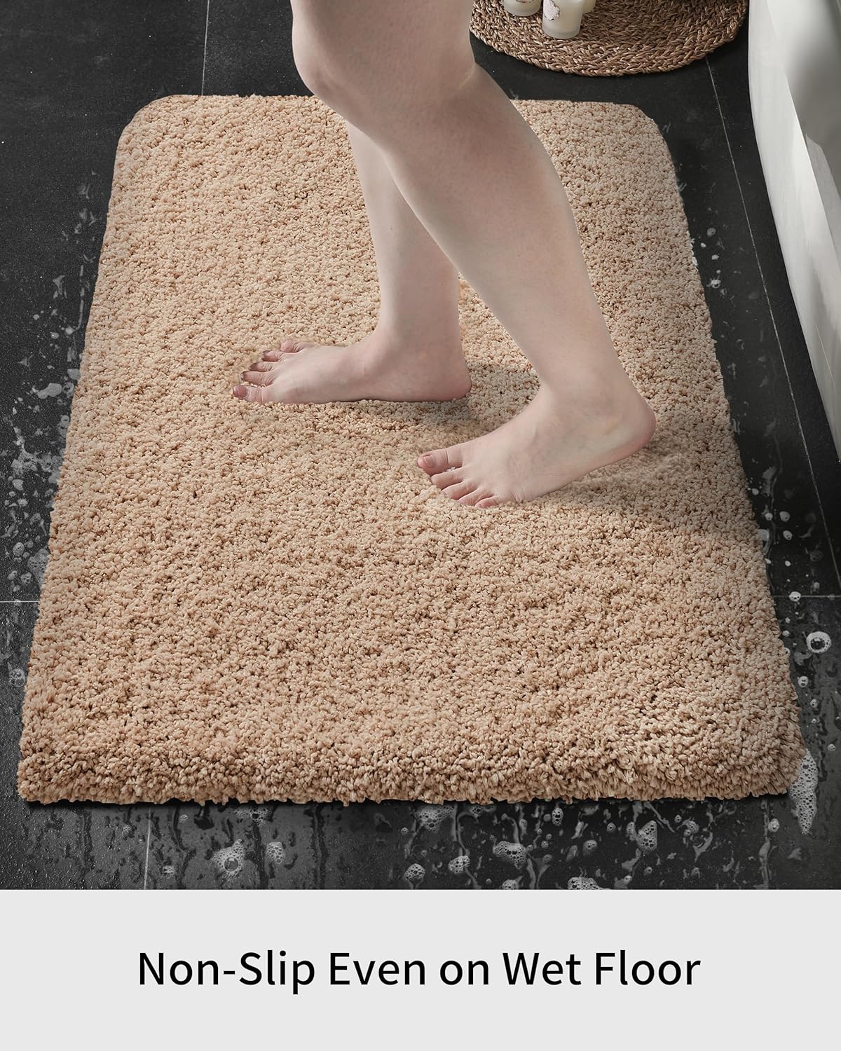 Beige Bathroom Rug 20x32 Non Slip Fluffy Bath Mat for Bathroom Floor Washable Plush Luxury Bath Rug for Tub Soft Shaggy Absorbent Shower Sink Mat