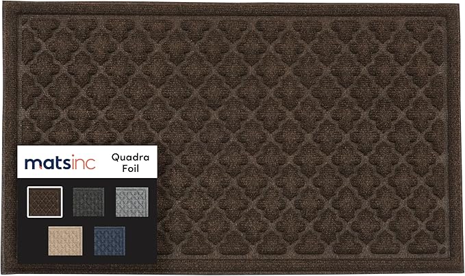 MATSINC Artisan Entry Front Door Mat - Rubber Back Indoor or Outdoor Entry Rug with Quadra Foil Design, Water Absorbing Rug, Made in The USA, 18" x 30", Walnut