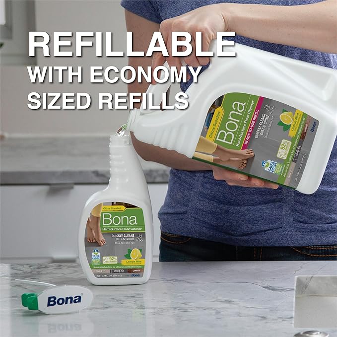 Bona Multi-Surface Floor Cleaner Spray - 32 fl oz - Lemon Mint Scent - Refillable - Residue-Free Floor Cleaning Solution for Stone, Tile, Laminate, and Vinyl Floors