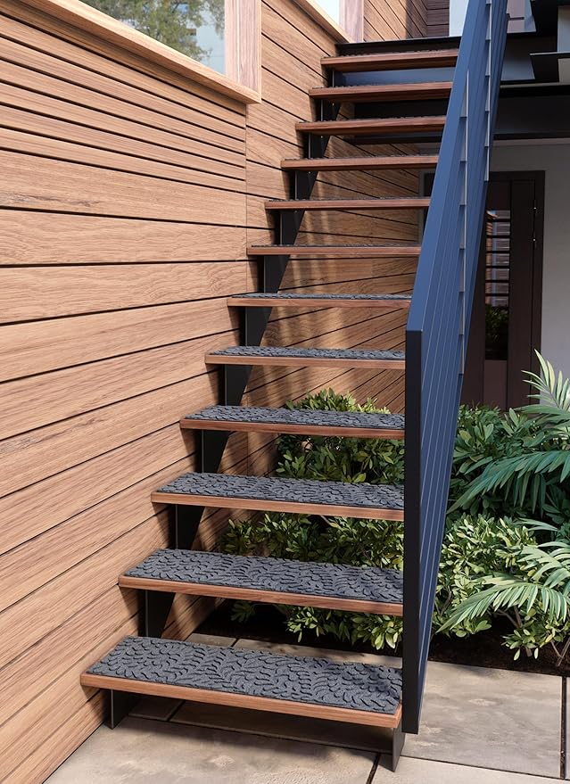 Outdoor Stair Treads Non-Slip 35”x10” (6-Pack) – Carpet Treads with Rubber Backing Floral Grey