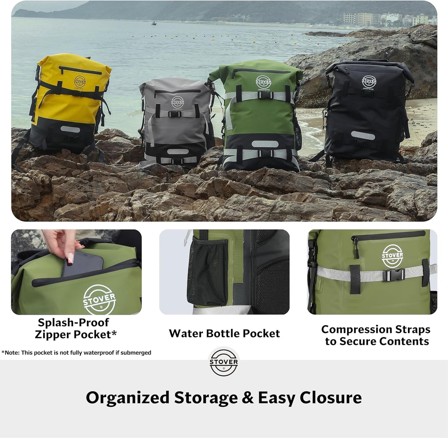 STOVER 5/10/25/30/40/55L Waterproof Backpack- Floating Dry Bag for Kayaking, Travel, Beach, Hiking, & Camping, Men/Women