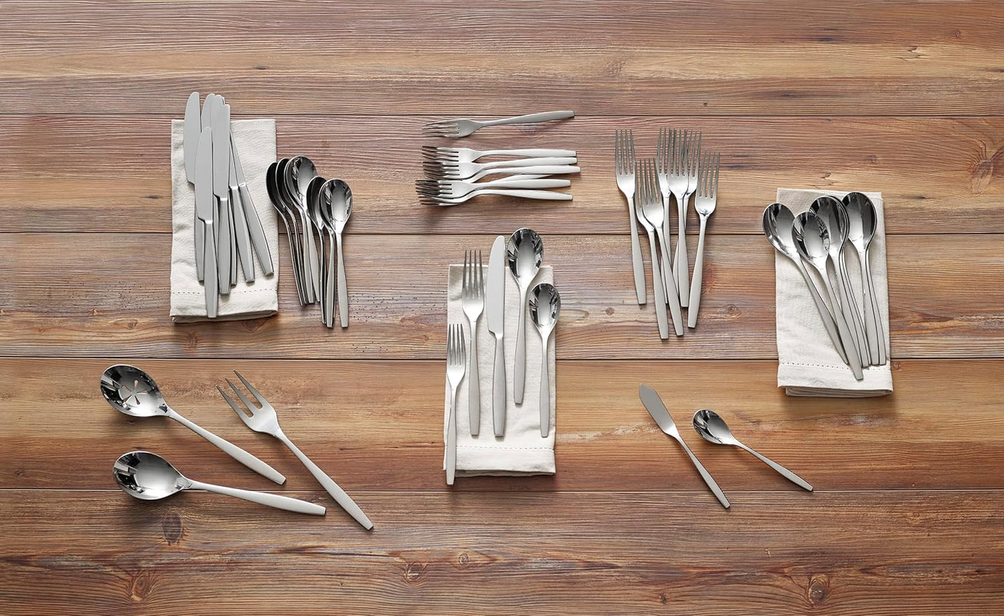 nambe Aidan Flatware Set, 45-Pc Set, 18/10 Mirror Stainless Steel Silverware Cutlery Set, Designed for Home Kitchens or Restaurants, Service for 8 and a 3pc Hostess Utensil Set, Dishwasher Safe
