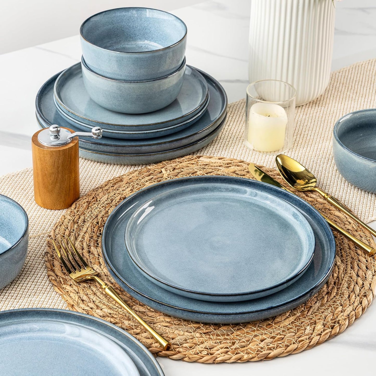 AmorArc Stoneware Dinnerware Sets for 6,Round Reactive Glaze Ceramic Plates and Bowls Set,Highly Scratch Resistant | Dishwasher & Microwave Safe Dishes Set,Service for 6 (18pc)