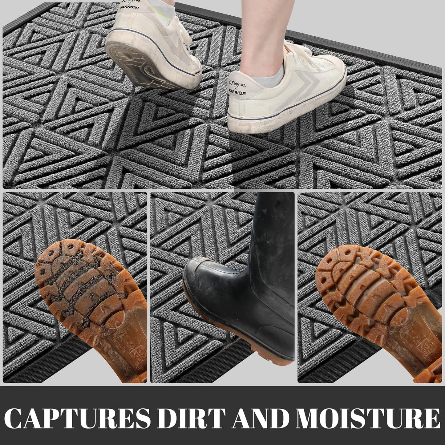 Yimobra Outdoor Mats for Front Door 29.5x17, Stops Mud & Dirt at Entrance, Fits Garage & Patio, All-Weather Waterproof Non Slip Outdoor Indoor Welcome Mat, Grey