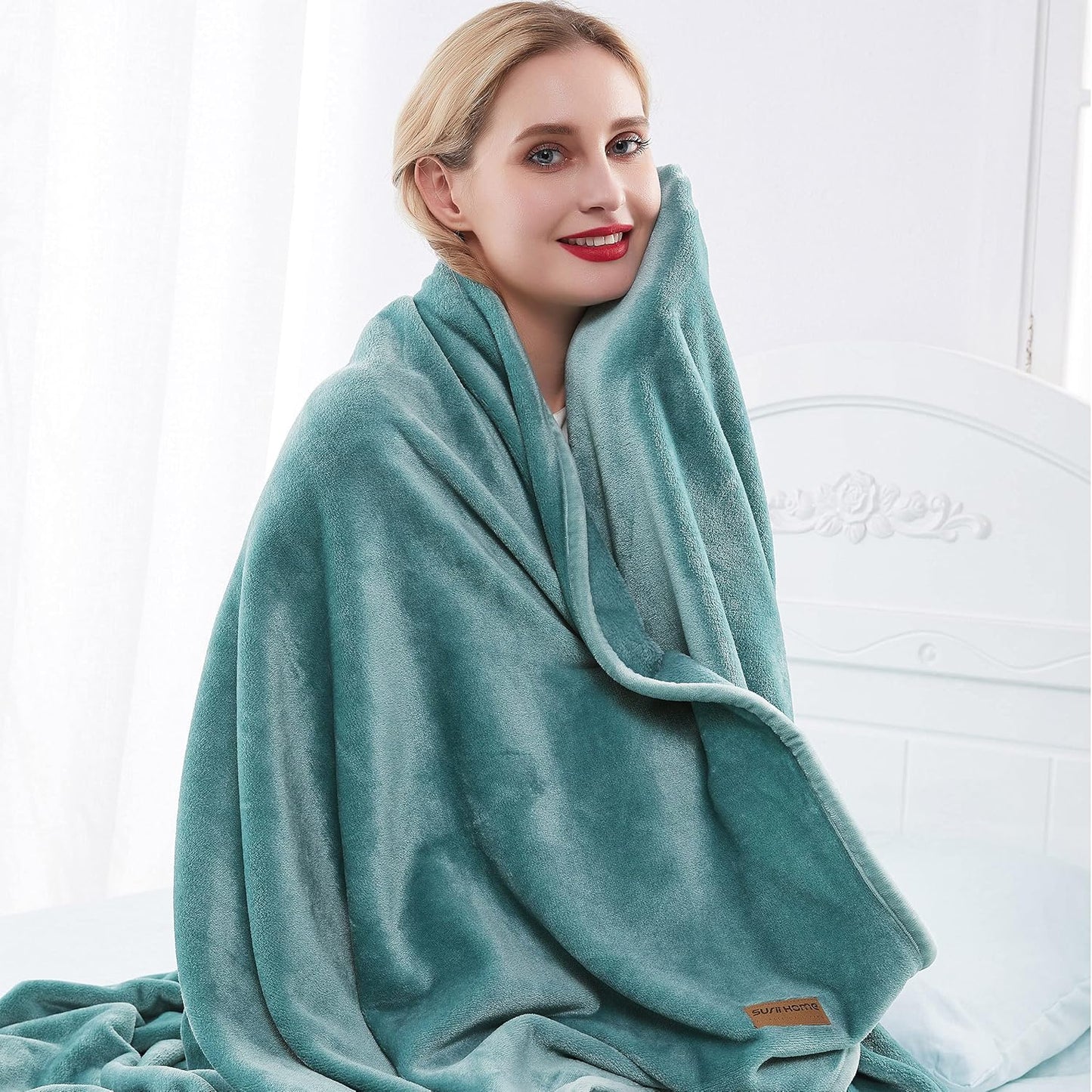 Surii Home Luxury Microfiber Flannel Blanket, Super Soft, Warm, Cozy, Fluffy, and Breathable, Perfect Throws for Bed, Couch, Sofa, for All Season Use. 350GSM Twin Size 60x80 Inches(Turquoise Blue)