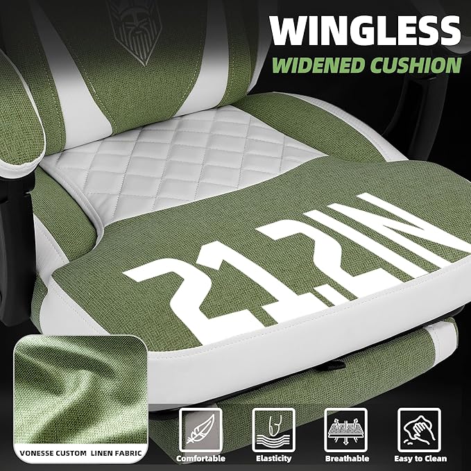 Vonesse Gaming Chair, Reclining Fabric Gaming Chairs for Adults 250LBS, Office Chair with Pocket Spring Cushion, Computer Chair with Footrest and Massage Lumbar Support (Green)
