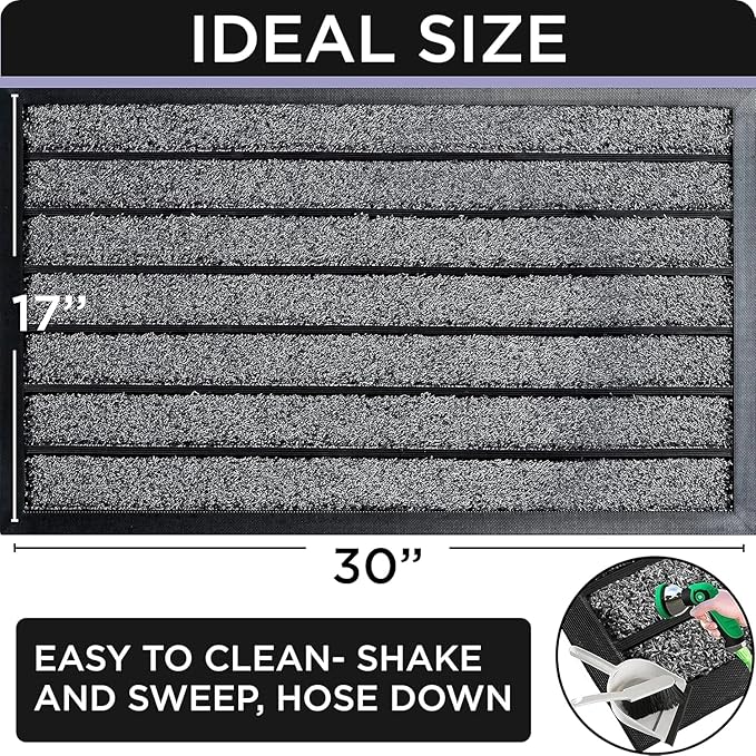 ubdyo 2 Pack Heavy Duty Door Mat Outdoor Entrance - Muddy Dirt Trapping Outdoor Mats - Low Pile Front Door Mat Outside Entrance - Anti Slip Indoor Doormat - Patio, Porch - 30'' x 17'', Bright Black