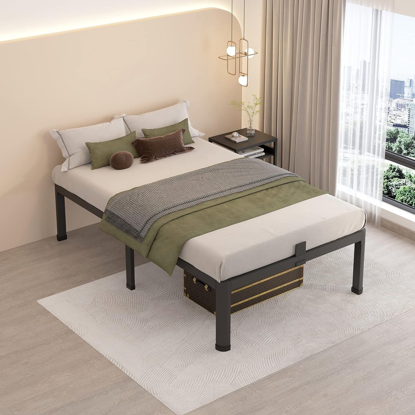 MAF 18 Inch Twin Bed Frames with Round Corner Legs Mattress Slide Stopper No Box Spring Needed Heavy Duty Metal Platform Bed Frame Under-Bed Storage Space, 3000 LBS Steel Slats Support