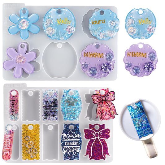LET'S RESIN Name Plates Resin Molds for 20oz/30oz & 40oz Lid, 16 Cavities 2Pcs Silicone Name Tag Molds for Tumbler Cup Lid, Epoxy Resin Molds for Stanley Cups, Keychain, Resin Art
