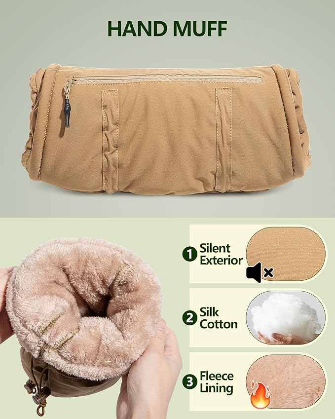 Hand Warmer Pouch with Silent Material, Drawstring Tighteners and Adjustable Strap, Hand Muff for Hunting, Golf, Football Winter Outdoor Activities