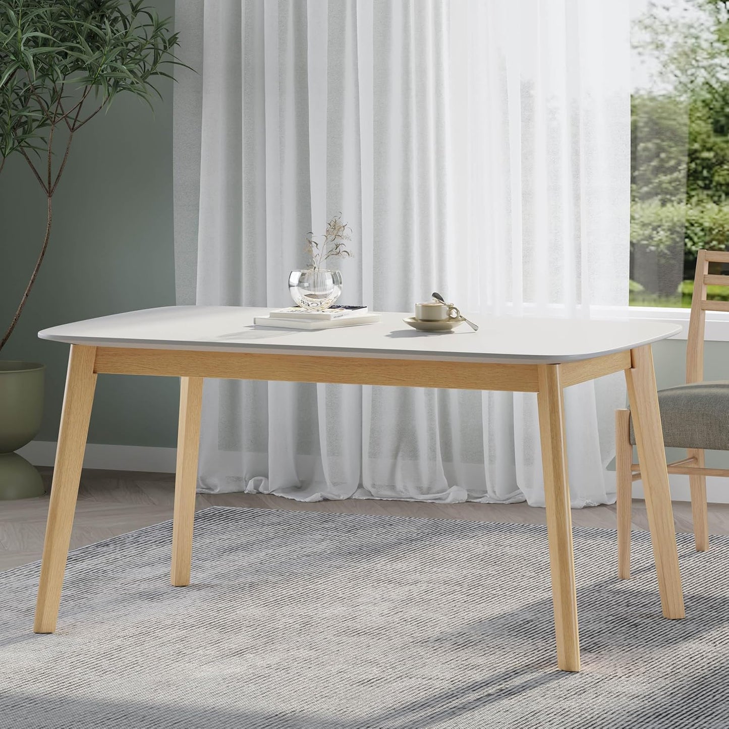 Merax 5-Piece Dining Set, Solild Wood Table & Chairs with Backrests for 4, Farmhouse Natural Kitchen Furniture for Home, Dining Room, Natural Oak+Gray