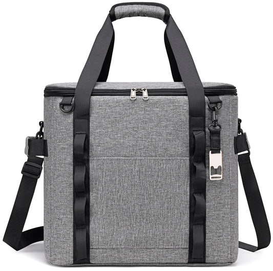 Insulated Soft Cooler Bag 12"x12"x12" Large Leakproof Soft Sided Ice Chest for Travel Beach Camping, 50 Cans Portable Cooler Box for Grocery Shopping, Road Trips, Light Grey