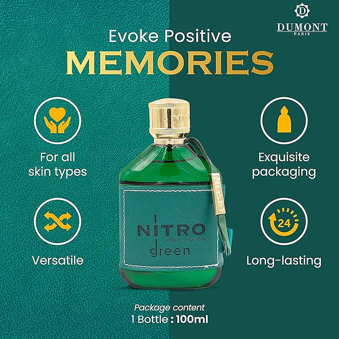 Dumont Nitro Green Eau De Parfum - Vibrant Weekend Fragrance - 3.4 Fl Oz