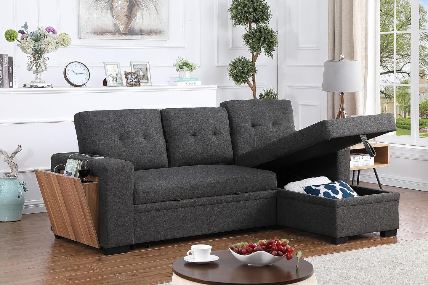 Devion Furniture Maison 4-in-1 Convertible L Shaped Couch with Pull Out Bed and Storage, Sectional Sleeper Sofa with Reversible Chaise for Living Room, Apartment, Bedroom, Office