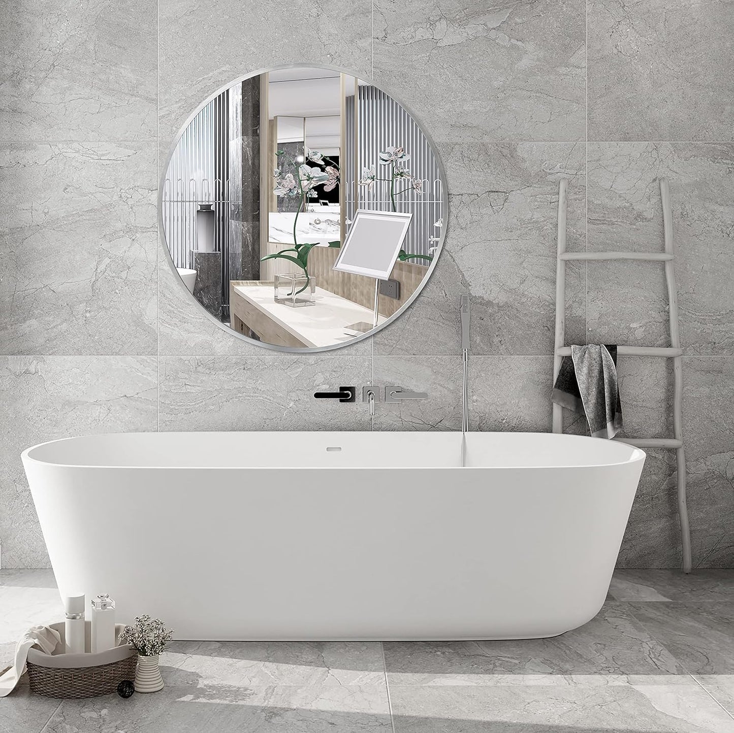 FrameWorks 24" Deluxe Contemporary Silver Circular Aluminum Mirror