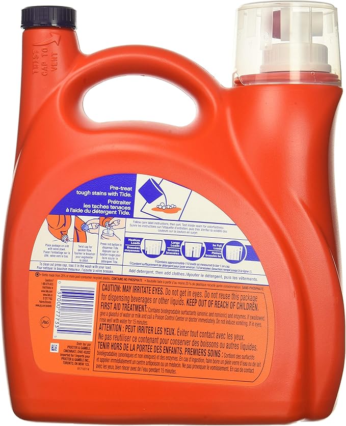 Tide Original 037000777335 High Efficiency Laundry Detergent 150 Oz / 4.43L Mega Value Size -110 Loads (2x Ultra Concentrated) More Power Per Drop