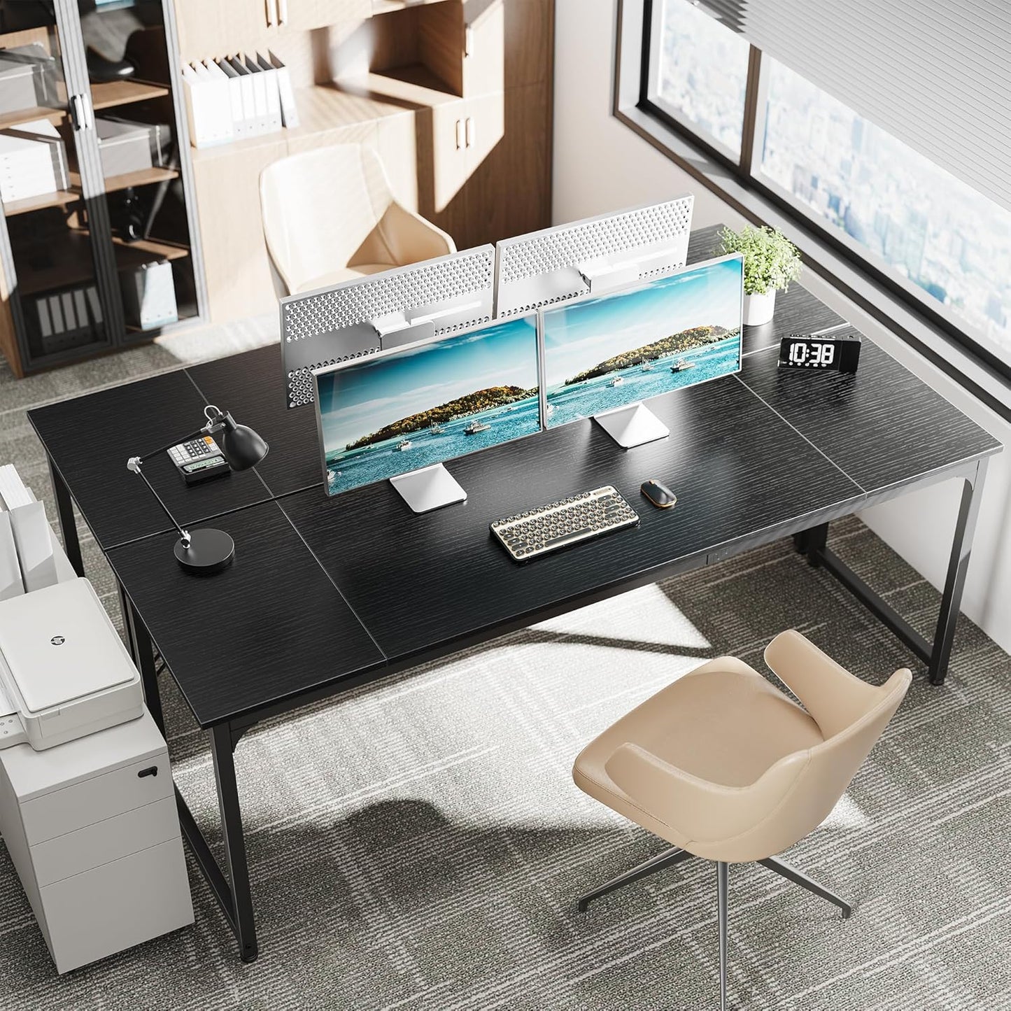 Huuger Computer Desk, 80 Inch Office Desk, Gaming Desk with Storage, Writing Desk Work Desk for Home Office, Study, Long Simple Desk, Large Legroom, Metal Frame, Black