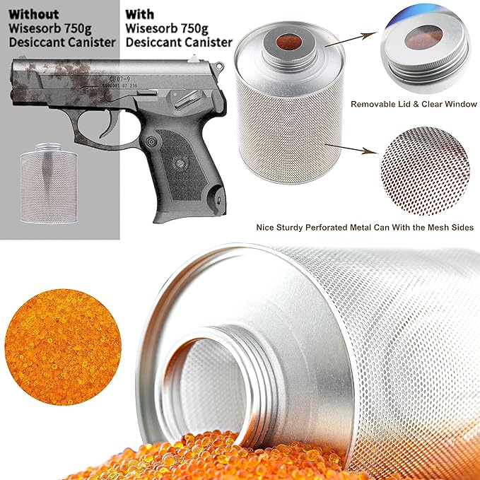 750 Grams 6pcs Gun Safe Dehumidifier, Reusable Canister Desiccant Dehumidifier, Rechargeable 1.65 Lbs Indicating Silica Gel Orange To Green