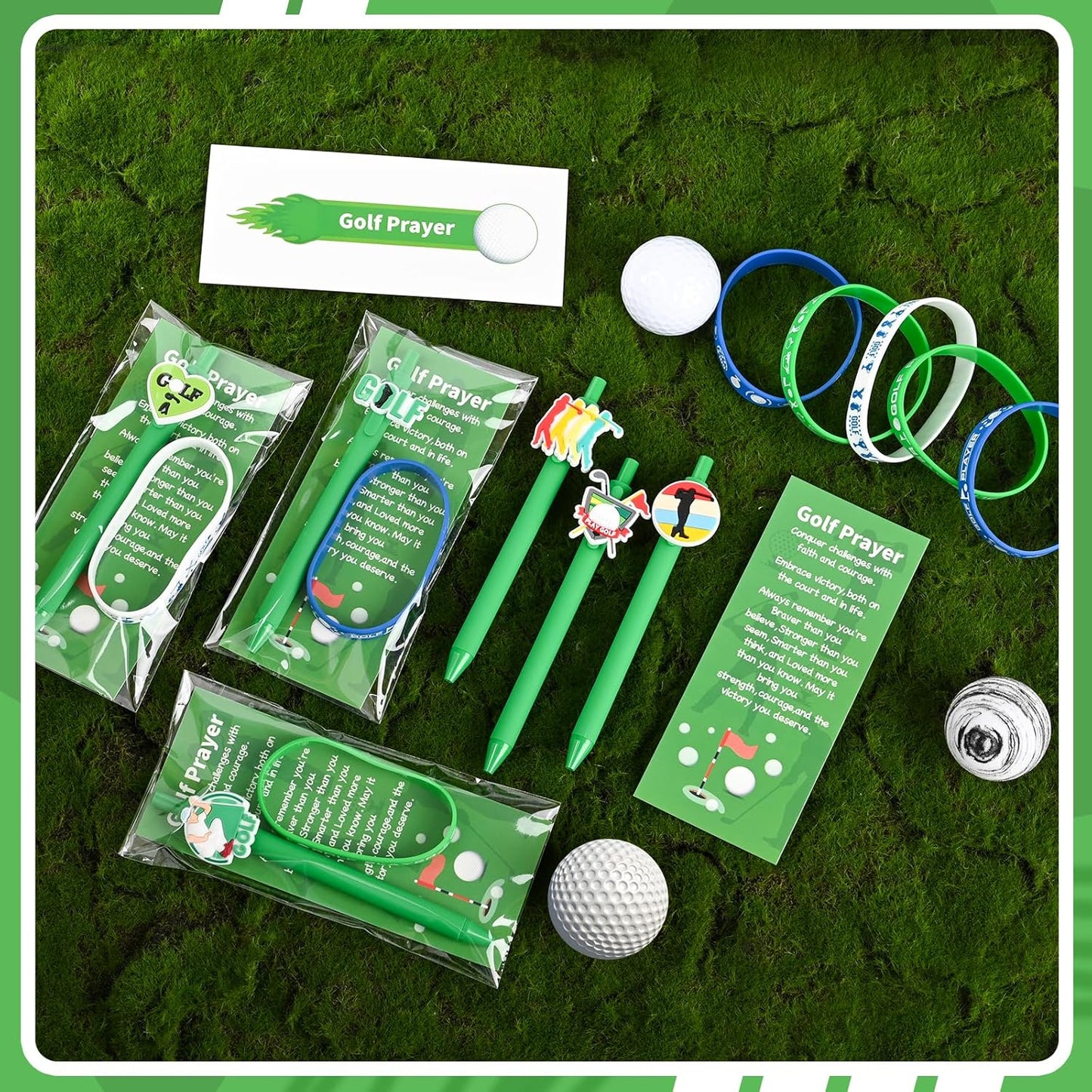 LiYiQ 72 Pcs Golf Party Favors Golf Team Gifts Golf Goodie Bags Stuffers Golf Ballpoint Pens Bookmark Card and Silicone Bracelet