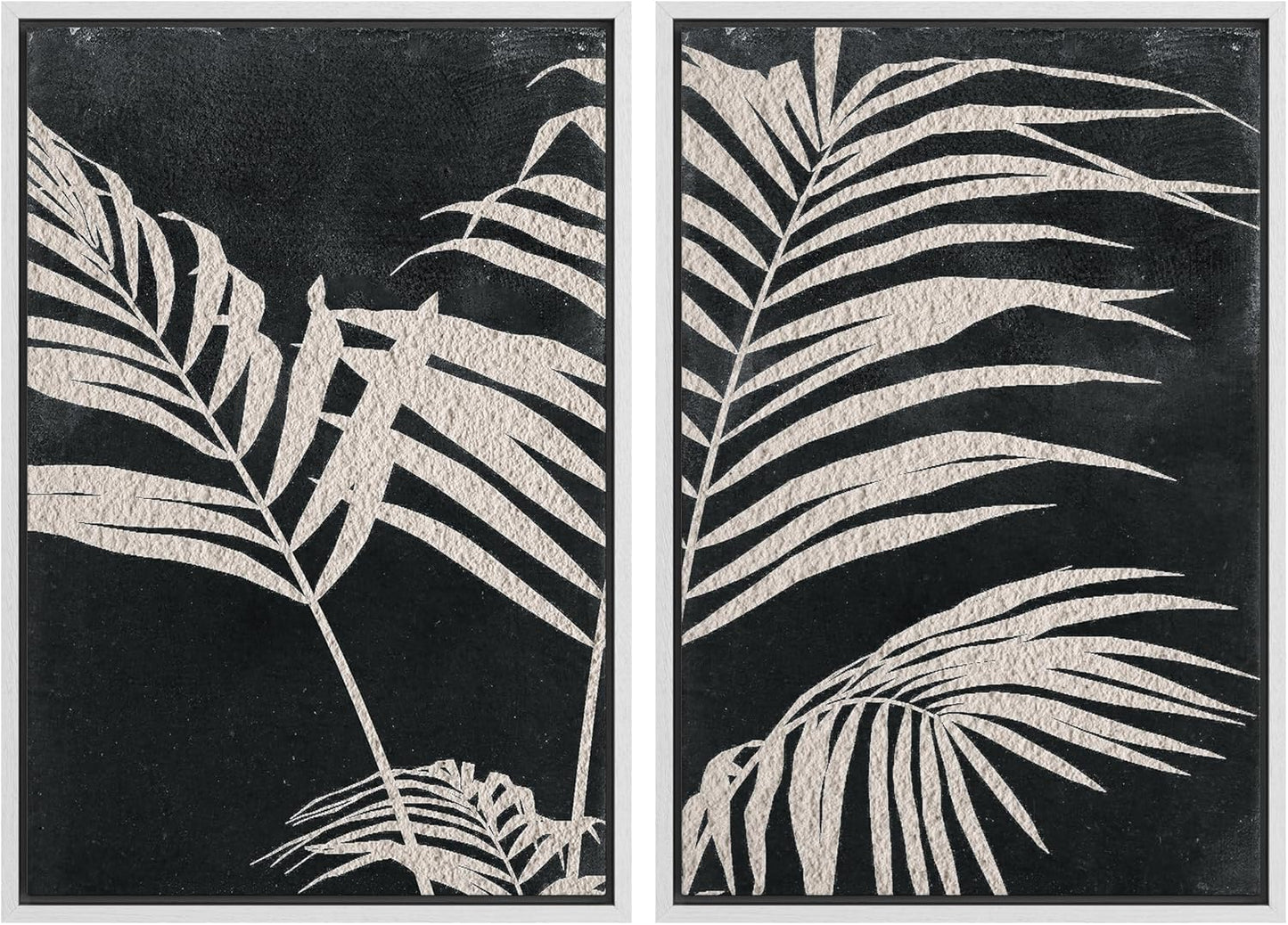 SIGNWIN Framed Canvas Print Wall Art Palm Leaf Print, Minimalist Wall Art, Black White Wall Art Prints for Living Room, Bedroom, Office - 16"x24"x2 White