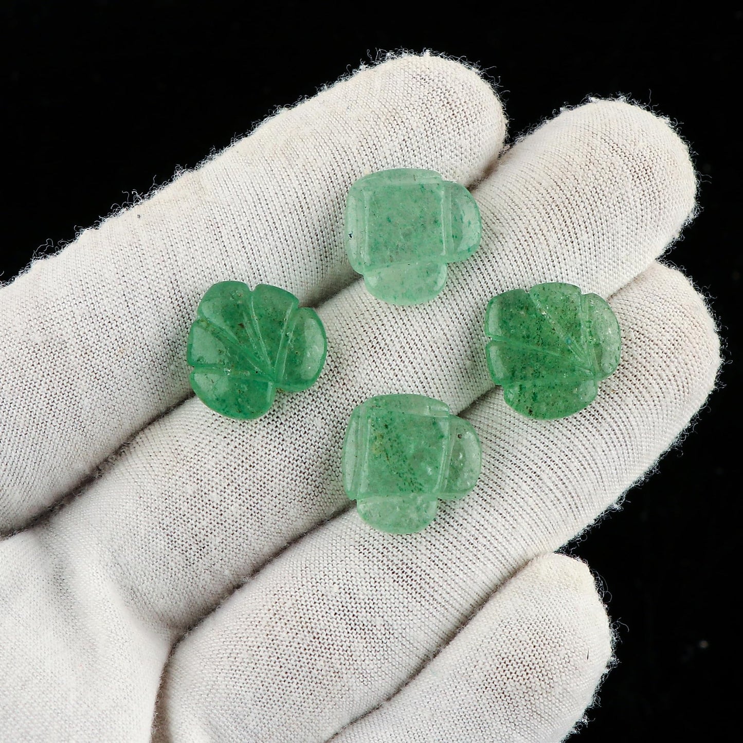 CRYSTALIS 4pcs Natural Green-Strawberry-Quartz, Carved Loose Gemstone, Wholesale Bulk Cabochons, Jewelry Making Supply, Chakra Healing Polished Stones, Wire Wrapping, DIY, Gem Collection