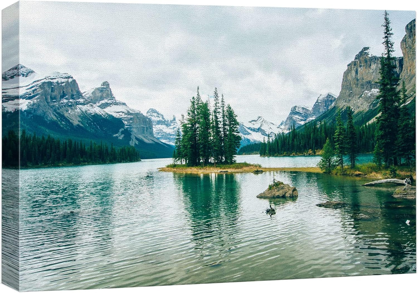 wall26 Canvas Print Wall Art Winter Pine Tree Forest Mountain Lake Nature Wilderness Photography Realism Earth Scenery Rustic Scenic Landscape Colorful for Living Room, Bedroom, Office - 24"x36"