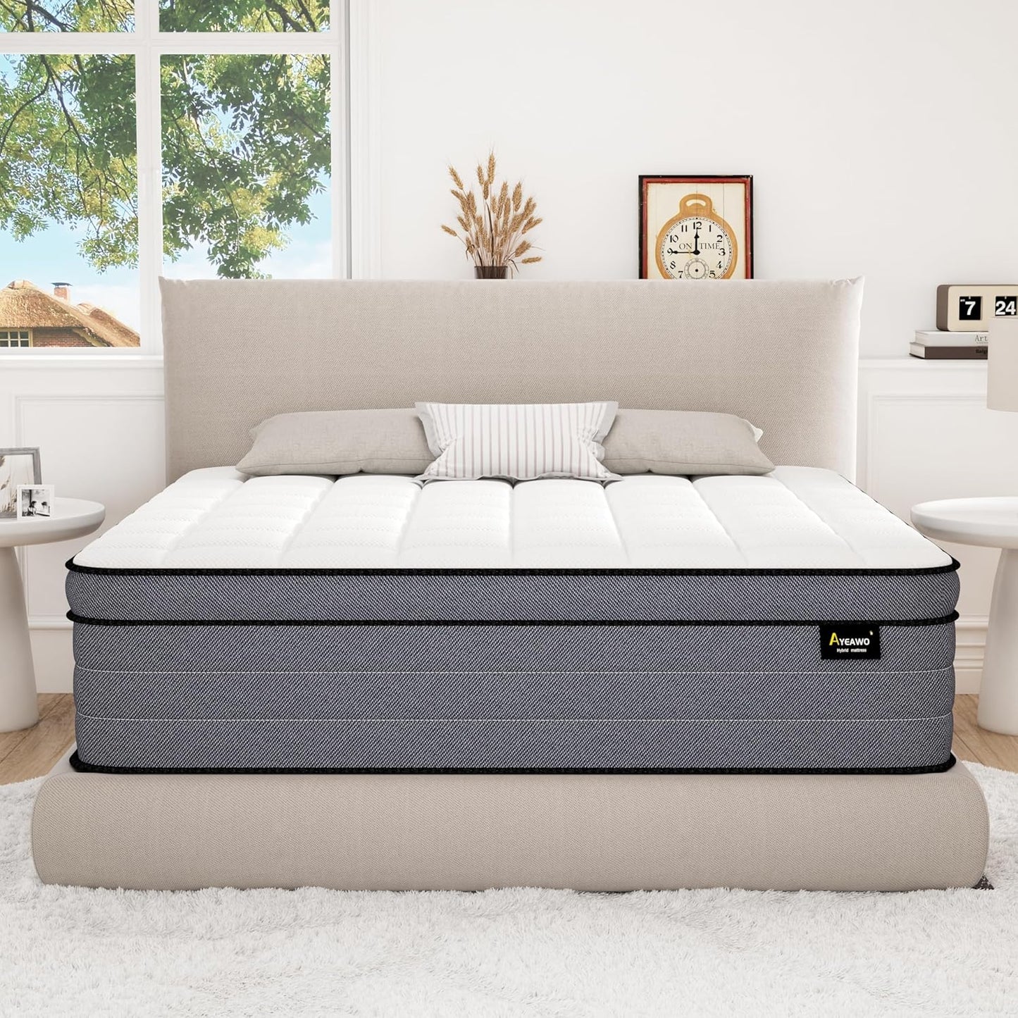 California King Mattress, 12 Inch Cal King Hybrid Mattress with Pressure Relief Gel Memory Foam & Motion Isolation Pocketed Springs, Firm Cali King Bed in a Box, CertiPUR-US