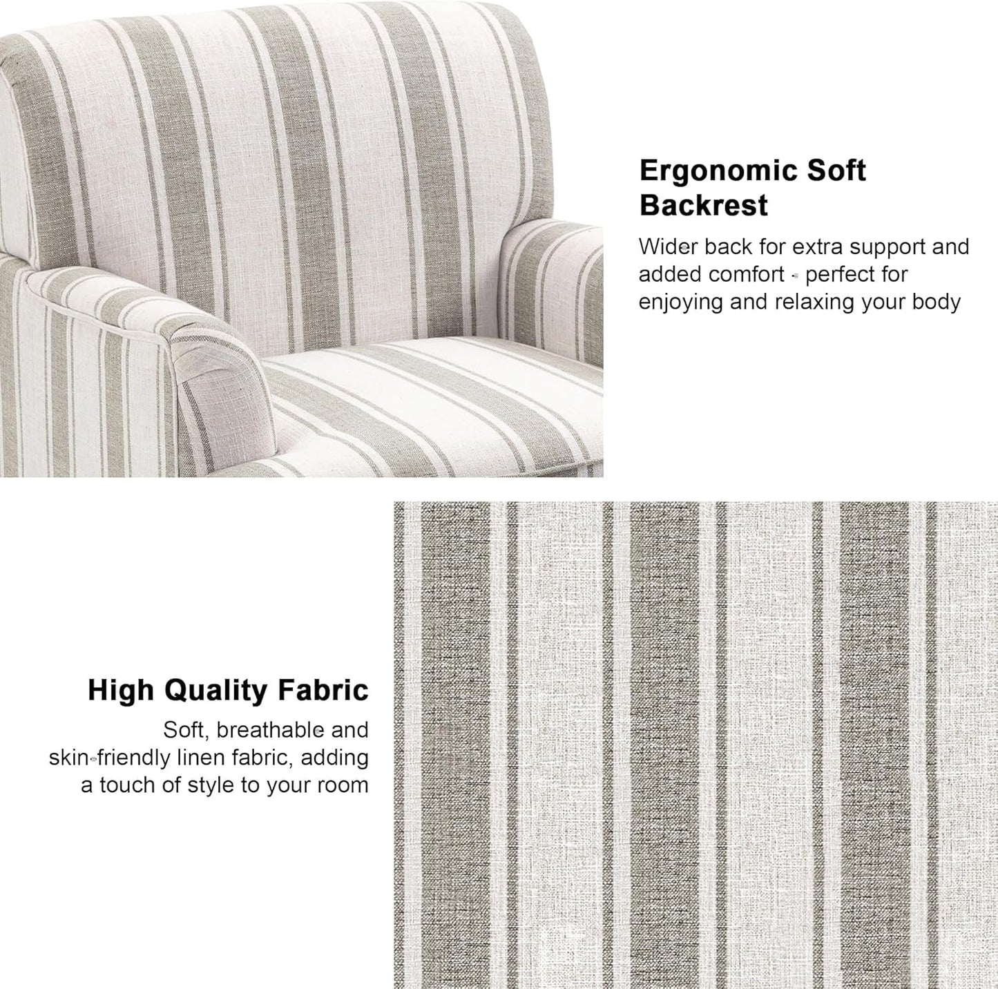 Accent Chair, Mid Century Modern Comfy Armchair for Living Room, Linen Fabric Single Sofa Lounge for Reading Bedroom Apartment Waiting Room with Wood Legs (Brown Stripe, Set of 1)