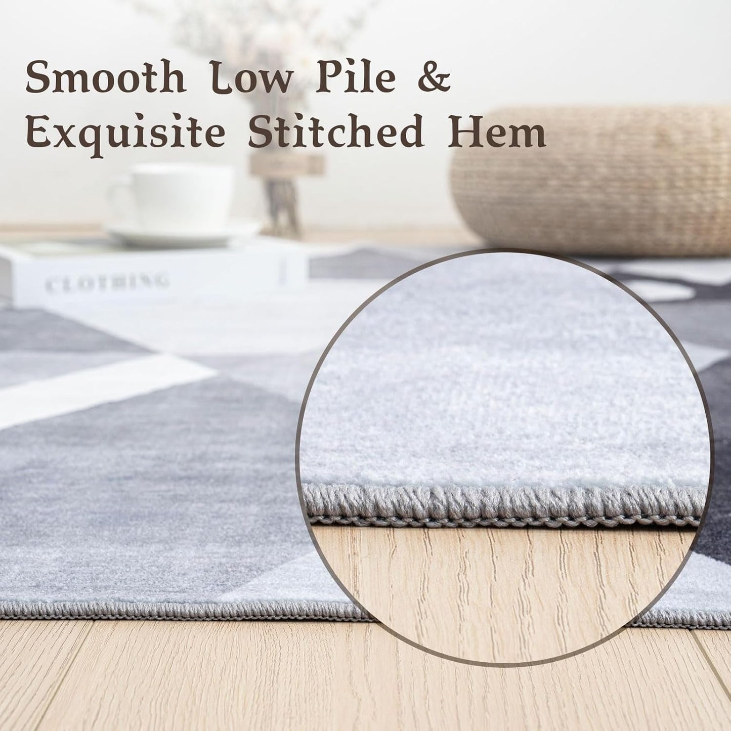 Washable Modern Area Rug - Geometric Style 5X7 Rugs for Living Room, Bedroom, Machine Washable Rug Soft Non Slip Non Shedding Area Rug - Grey, 5'X7'