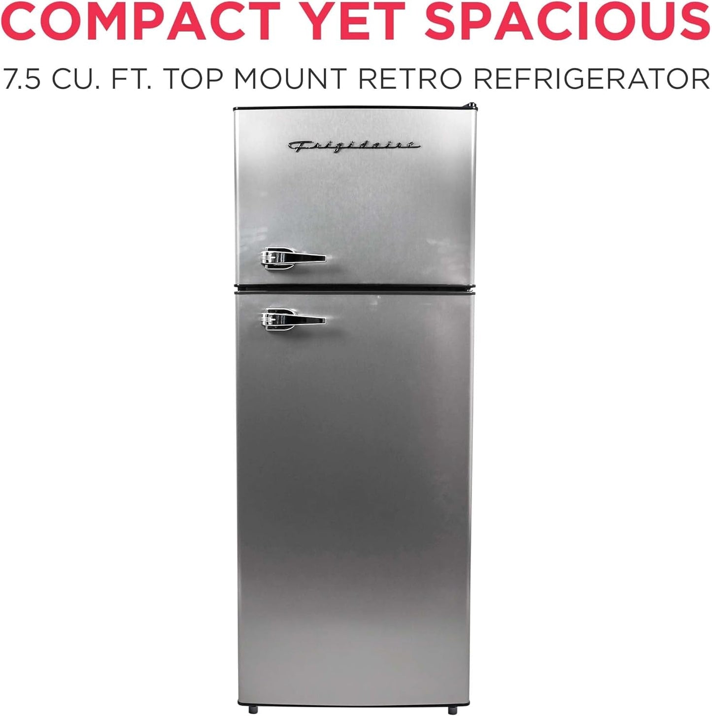 2 Door Apartment Size Refrigerator/Freezer Combo, 7.5 Cu Ft, Platinum Series, Stainless, 23" D X 21.5" W X 55.5" H