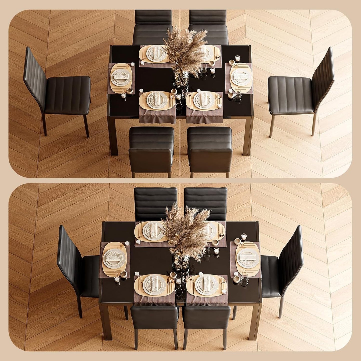 Kitchen Dining Table Set for 6, Tempered Glass 7 Piece Table and Chairs Set Modern for Home, Kitchen, Living Room, Dining Room,Black