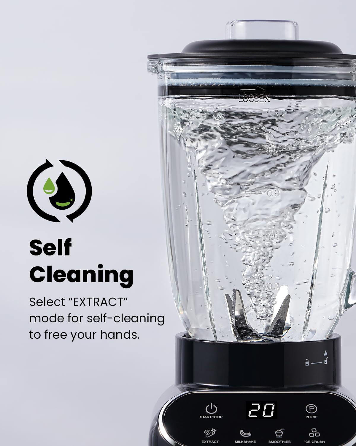 Professional Blender for Smoothies, 5 Functions, 1200 Peak Watts Smoothie Blender, 52 Oz Glass Jar & 24 Oz To-Go Cup Combo, Ice Crushing & Frozen Fruit, Self-Cleaning, Black