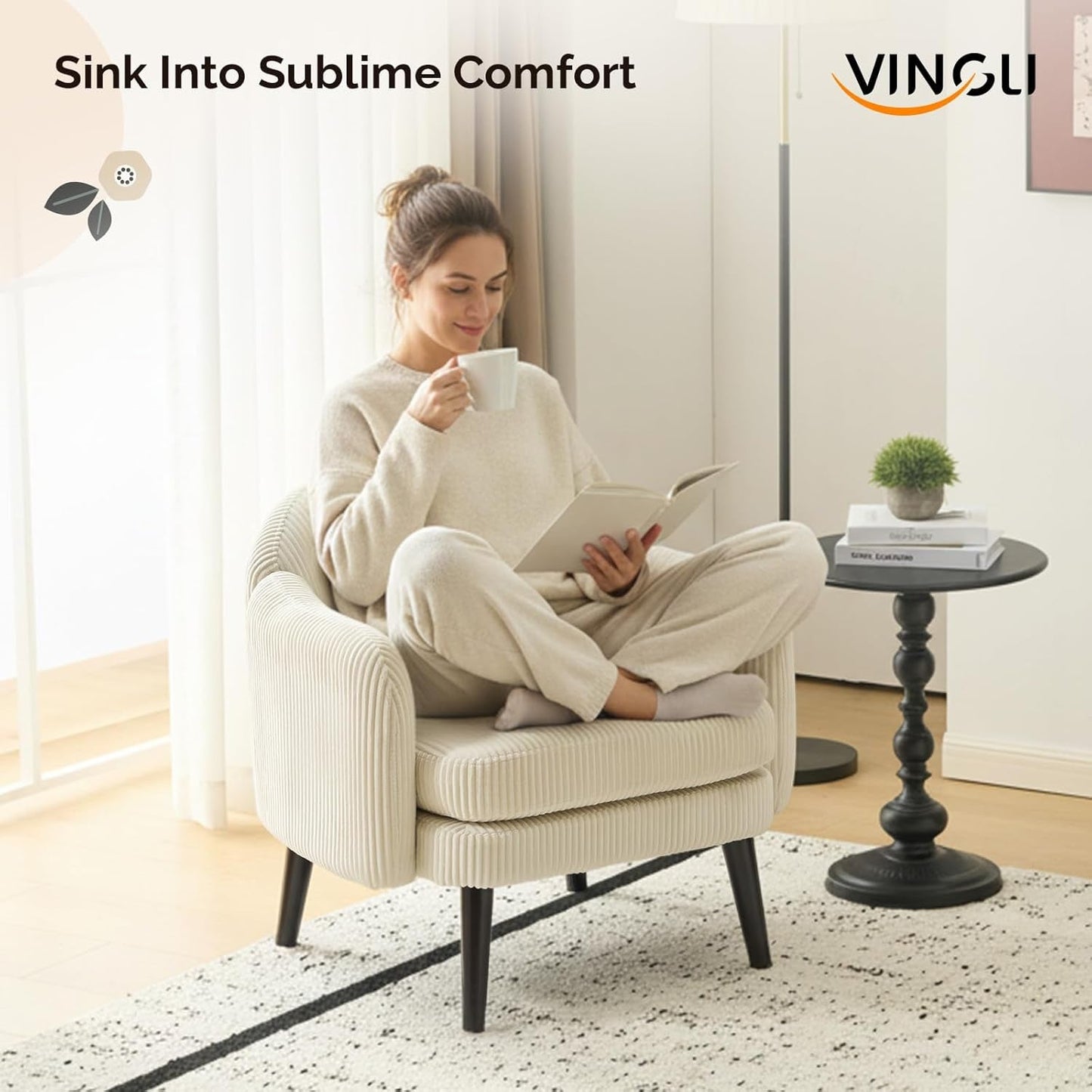 30.3" Wide Modern Barrel Accent Armchairs Set of 2 with Track Armrest, Solid Wooden Legs, Comfy Upholstered Club Chairs, Single Home Sofa for Living Room, Bedroom, Reading Room, Corduroy Beige