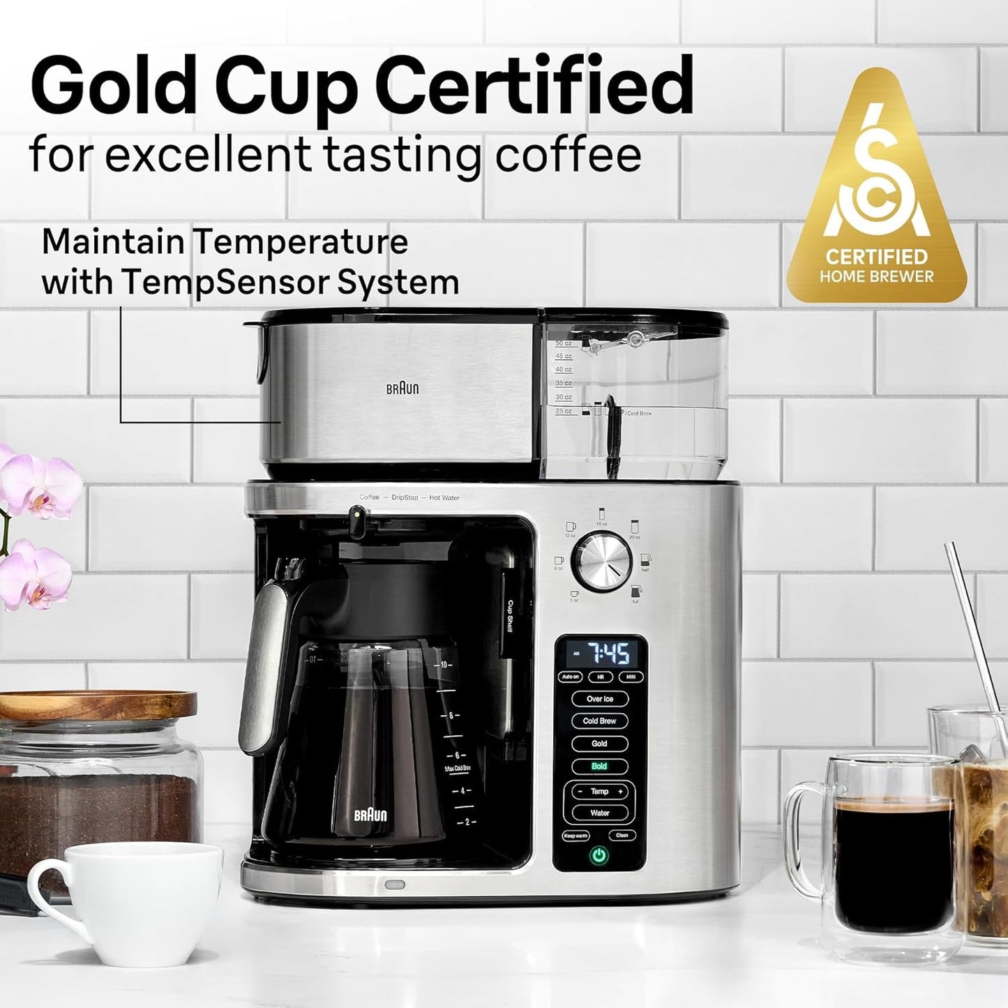 Multiserve plus 10-Cup Drip Coffee Maker - Hot & Cold Multi-Serve Brewer with Timer and Auto Start, Hot Water Dispenser, over Ice Function, Stainless Steel & Pod-Free Design, KF9370SI
