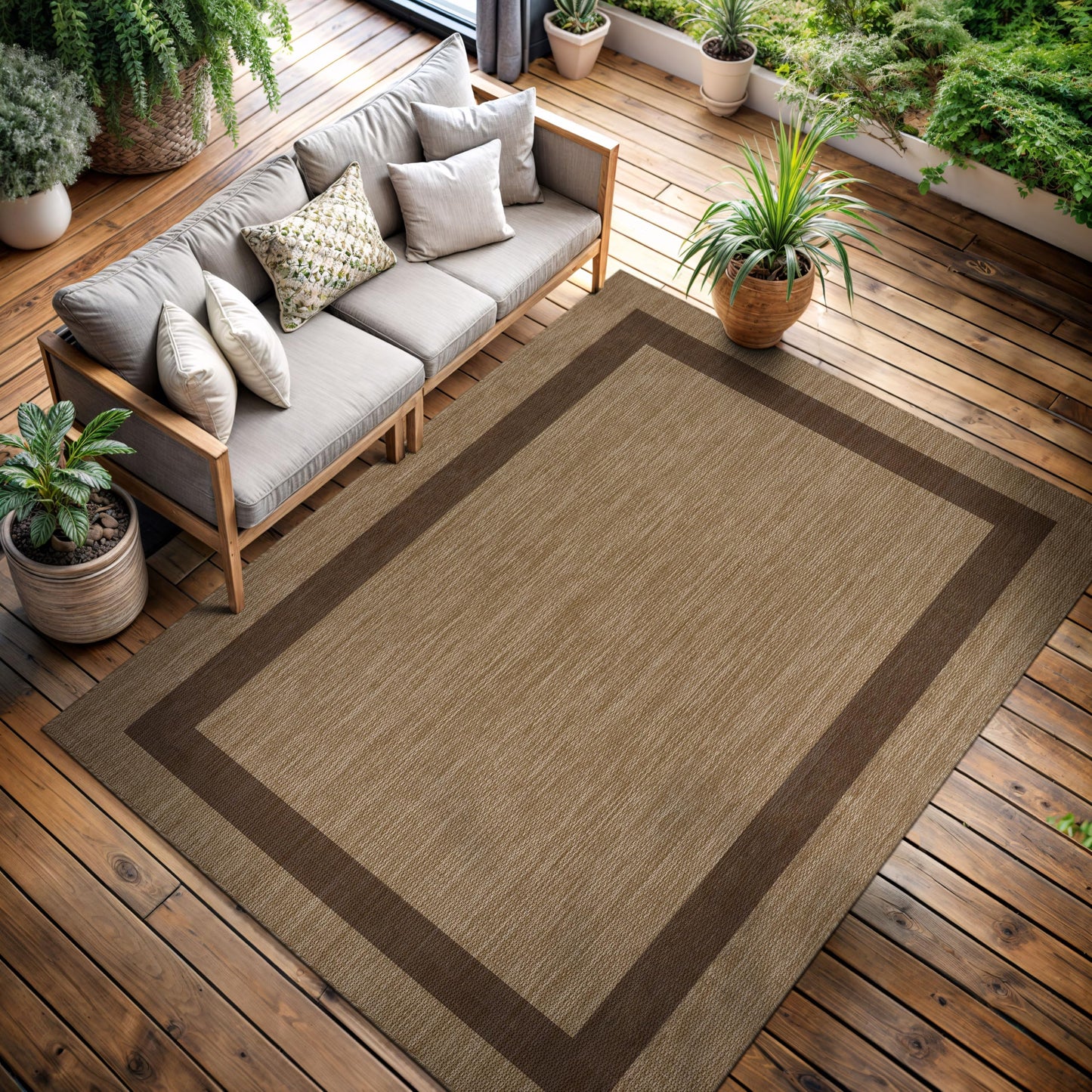 CAMILSON Outdoor Rug 8x10 - Modern Outside Rugs for Patios Porches Waterproof Durable Washable Non-Shedding, Easy-to-Clean Indoor Outdoor Area Carpet (8 x 10, Bordered - Jute)