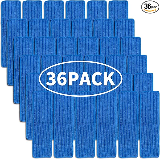 Matthew 18'' 36 Pcs Microfiber Mop Replacement Pads for Wet Dry Multi-Surface Floor Reusable Home Commercial Cleaning Refills,Machine Washable Compatible with Bona Mop&Any Microfiber Flat Mop Blue